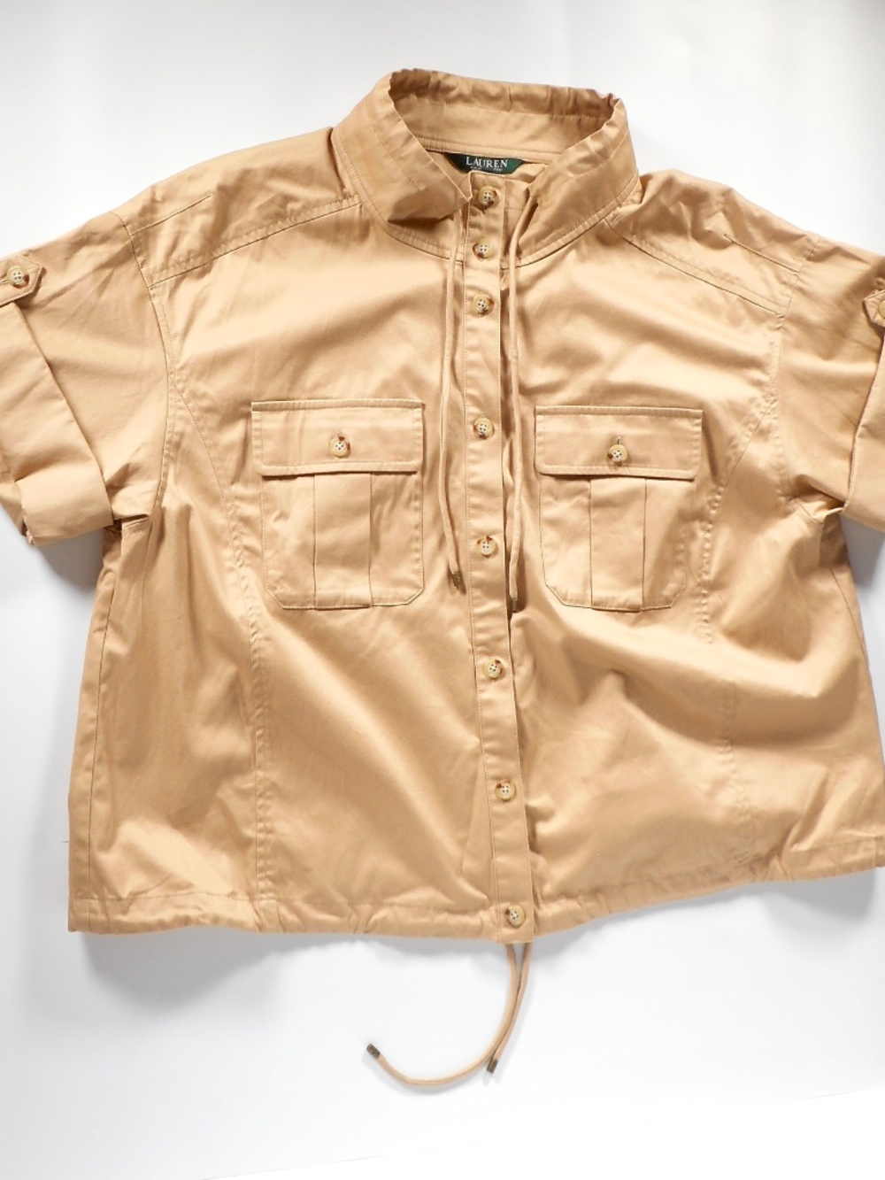 NWT Ralph Lauren Golden Tan Sz 16W 16 Top Button Shirt Jacket Safari Preppy